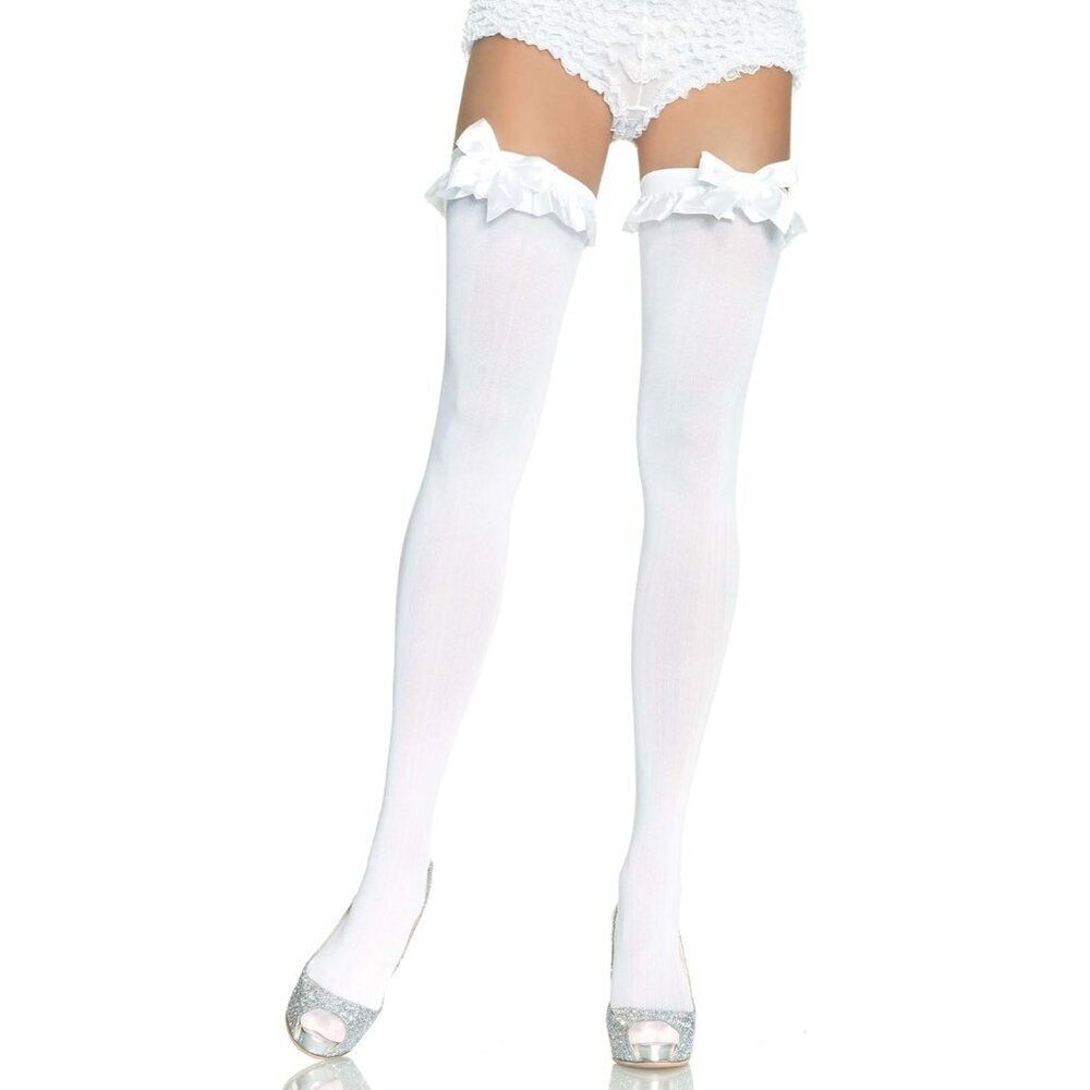 Women's Opaque Thigh Highs Satin Ruffle Bow Stockings for Fashion & Holidays
